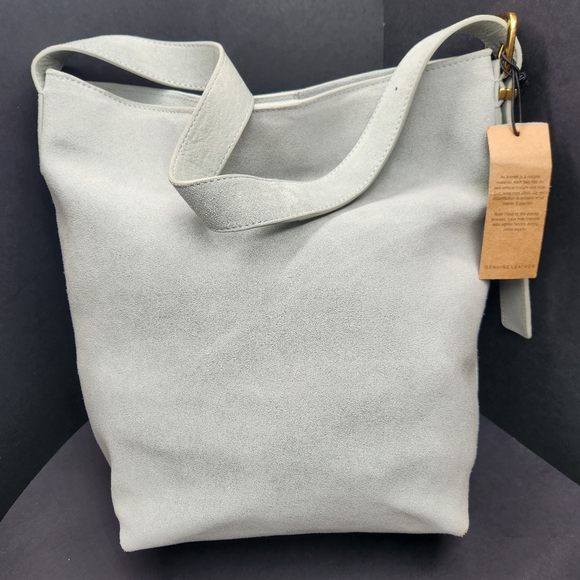 Margot bucket bag women's pastel blue suede Kaye tote shoulder hobo new $158 - Picture 2 of 13